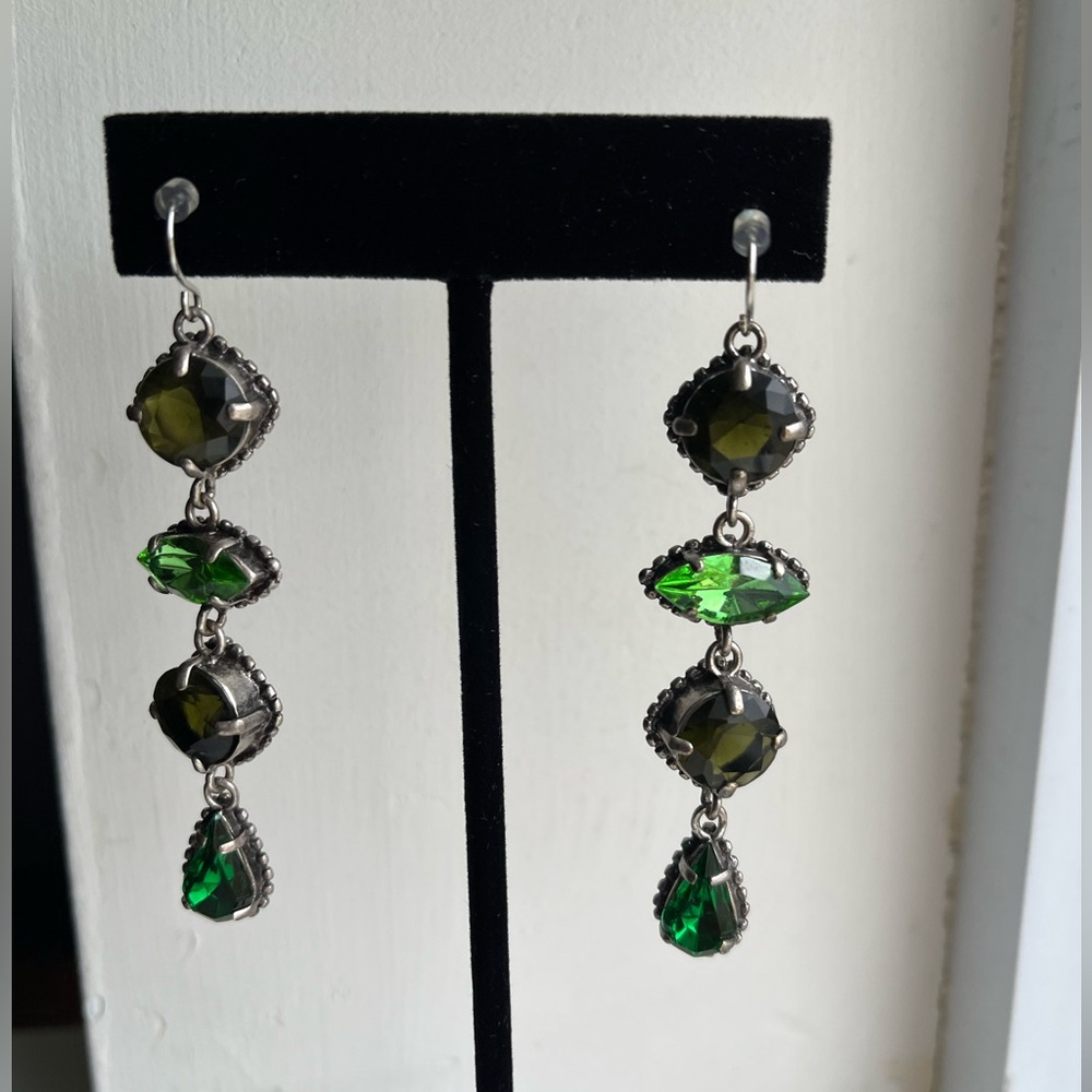 Silver and Green Dangle Earrings